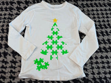 Load image into Gallery viewer, Size small 6/7 holiday Christmas long sleeve shirt white puzzle tree on front merry Christmas on back Small
