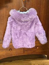 Load image into Gallery viewer, Real fur purple coat. No brand approx size youth medium bomber jacket style. Tear along side of hood in seam Medium
