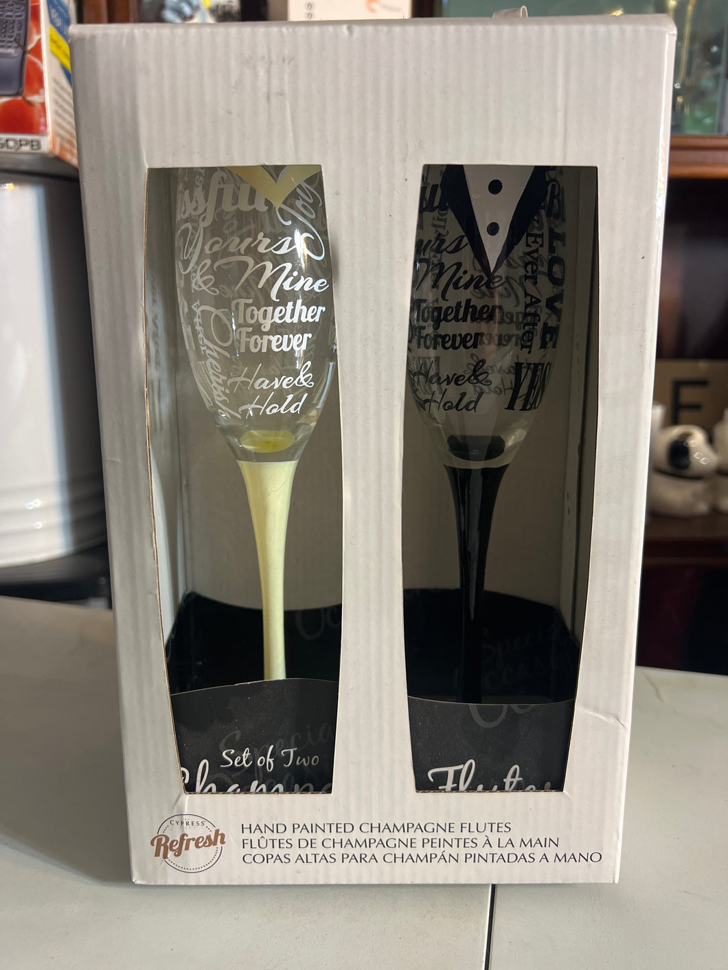 Cypress hand painted champagne flutes