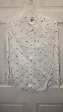 Load image into Gallery viewer, Old Navy white with tiny T-Rexes, long sleeve button-down dress shirt 14
