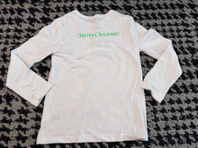 Load image into Gallery viewer, Size small 6/7 holiday Christmas long sleeve shirt white puzzle tree on front merry Christmas on back Small
