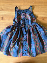 Load image into Gallery viewer, Polo Ralph Lauren Blue and Red Holiday dress. Fabric covered buttons. Poofy underlay. Lined.  6
