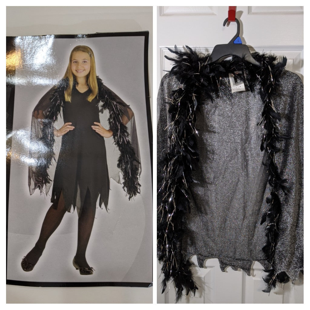 Party city runway cape black and silver feathers One Size
