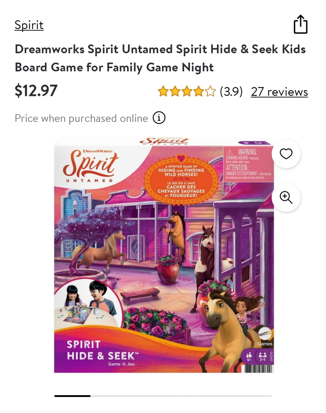 Mattel Spirit Untamed board game One Size