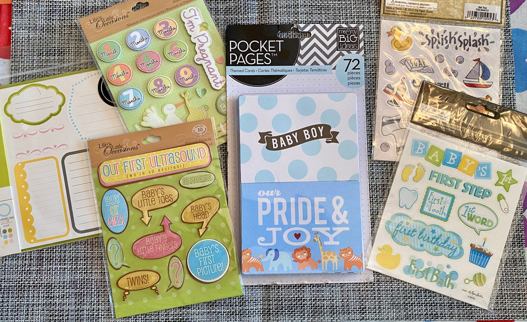 NWT Pregnancy and baby boy scrapbook cards and stickers, ephemera