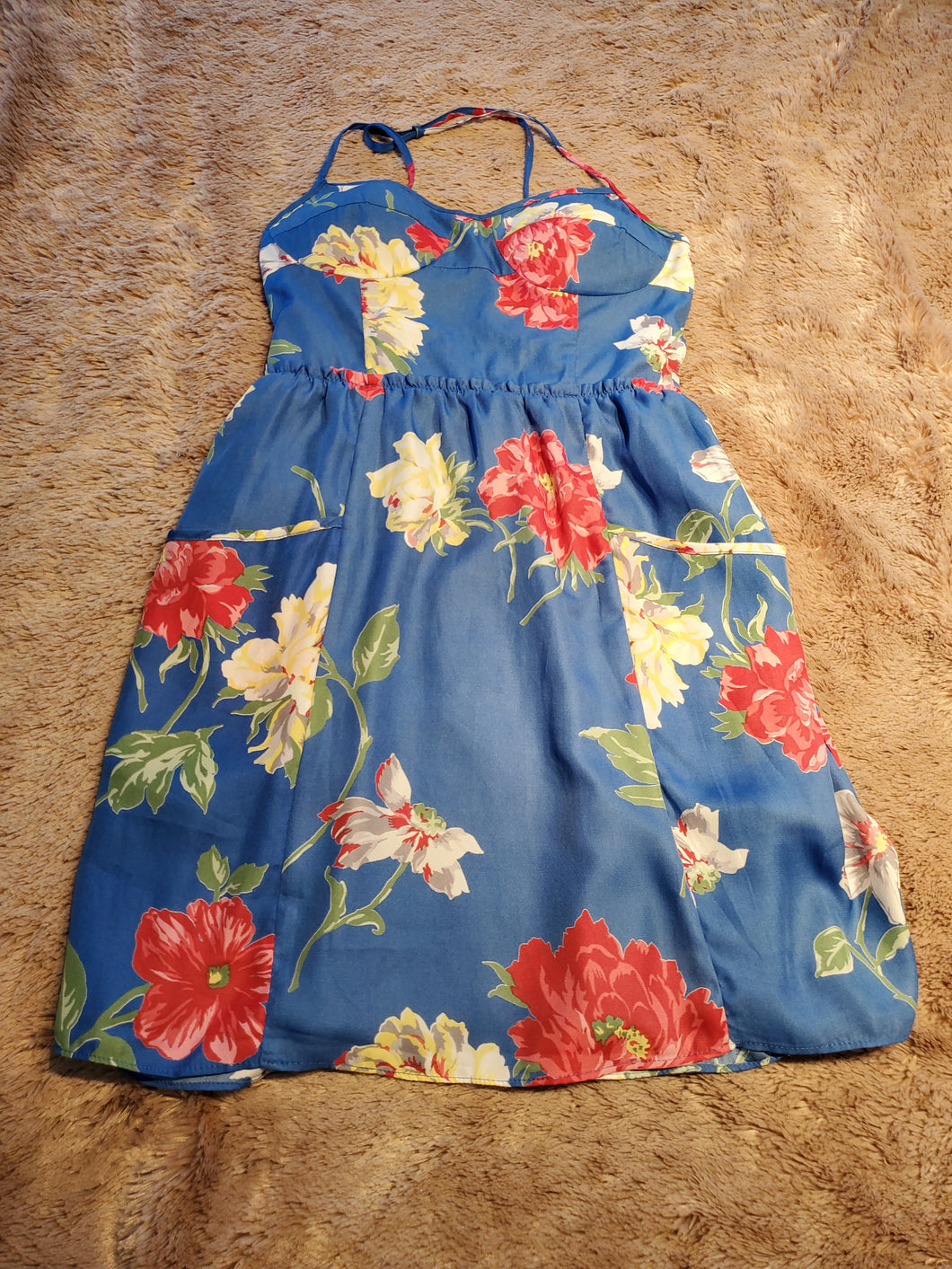 American Eagle Outfitters blue floral sundress, size XS, lined, pockets XS