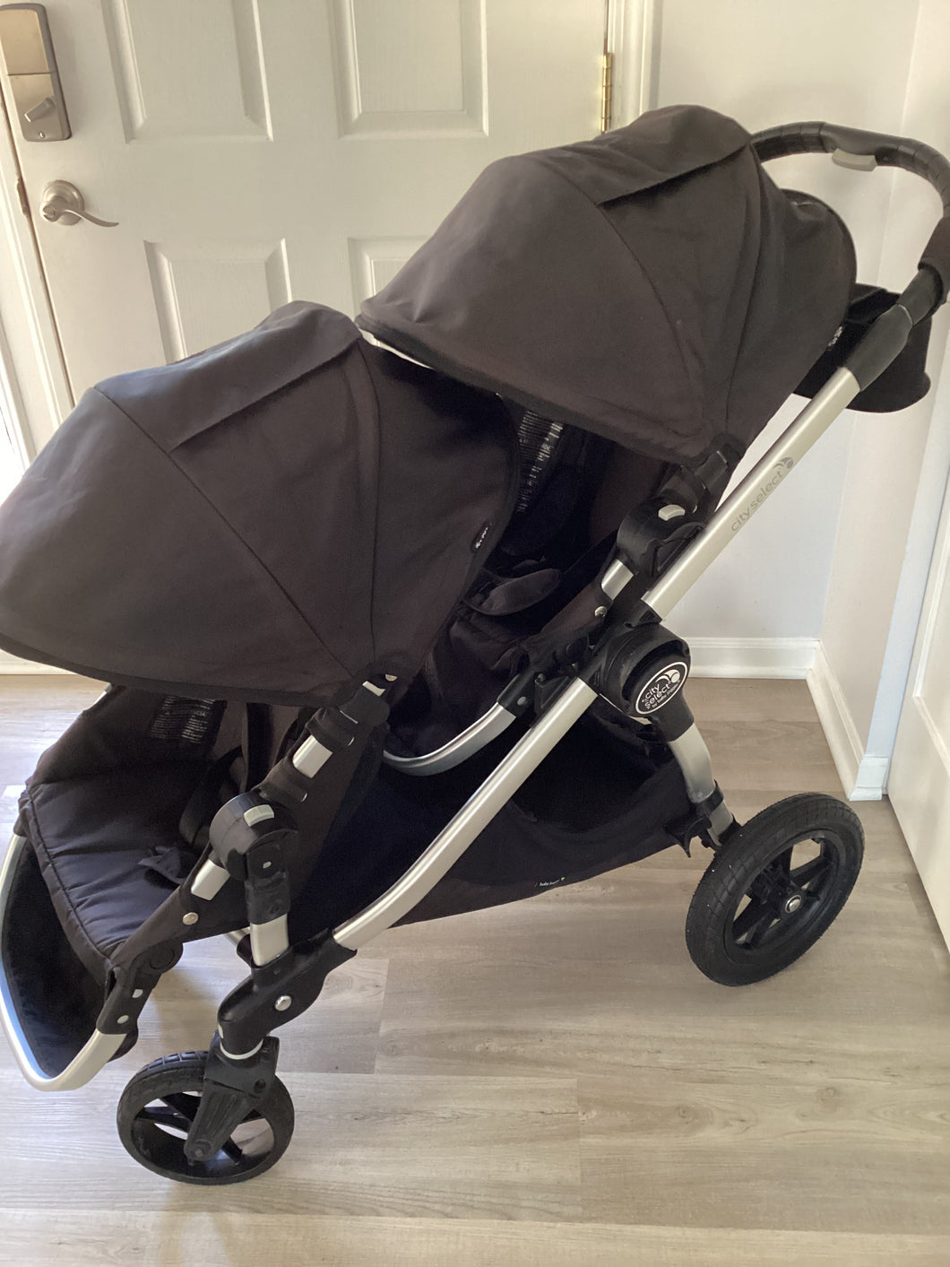 City Select Double Stroller Black With Car Seat Adaptors