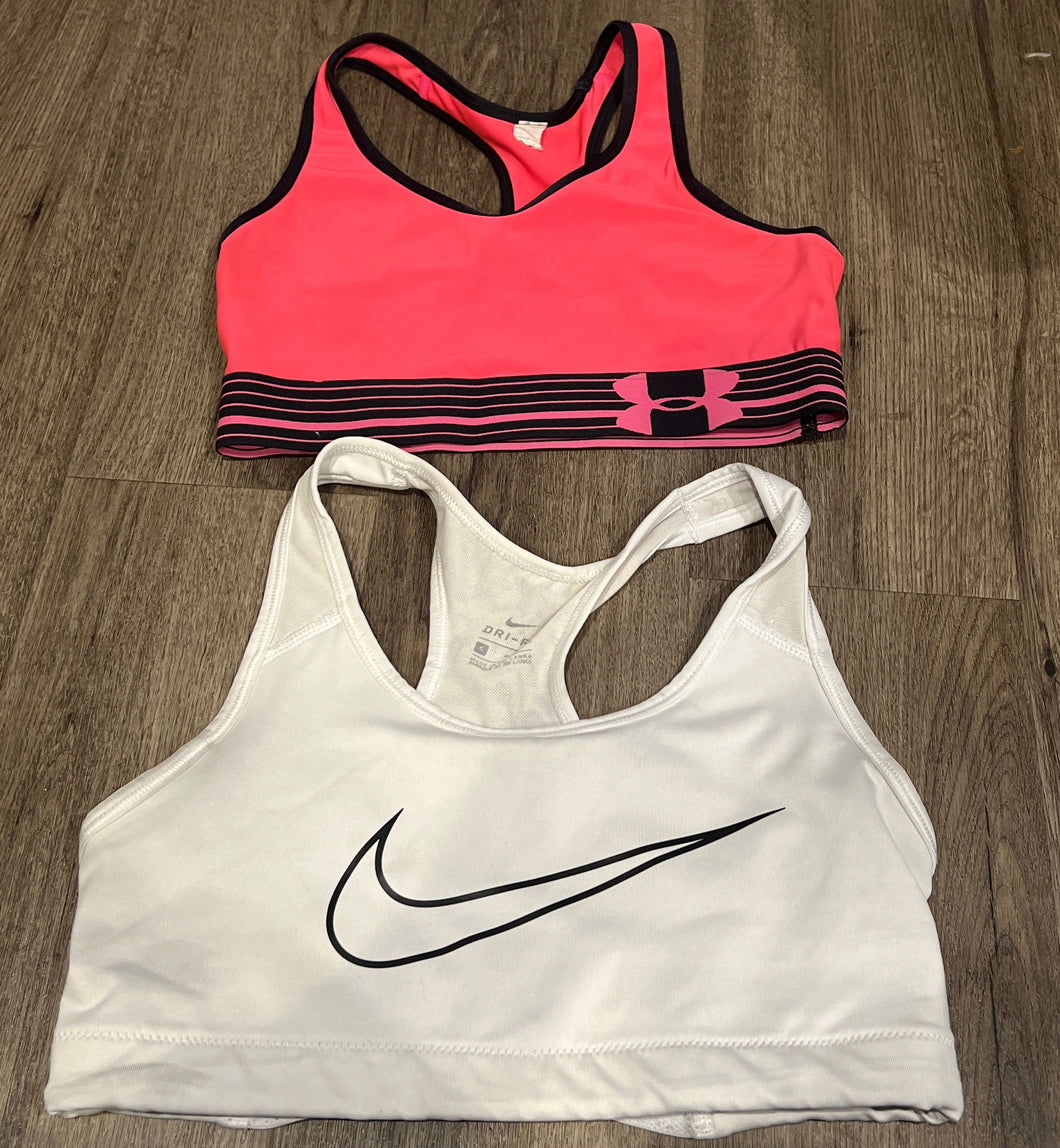 (2) Sports Bras UA Hot Pink Nike White Adult Small