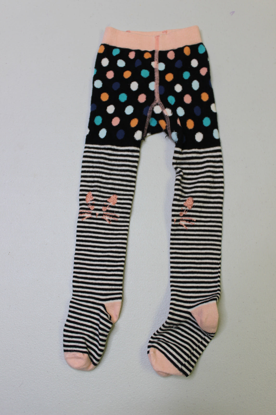 Matilda Jane Clothing SIZE 12-24 months kitty polka dot and stripes tights 12 months