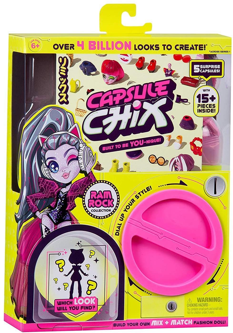 Capsule Chix Ram Rock Collection, 4.5 inch Doll with Capsule Machine Unboxing and Mix and Match Fashions and Accessories One Size