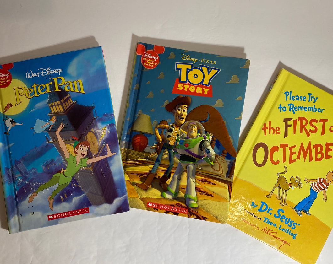 Book bundle - Disney Peter Pan, Toy Story, Dr. Seuss Please try to Remember the First of Octember!