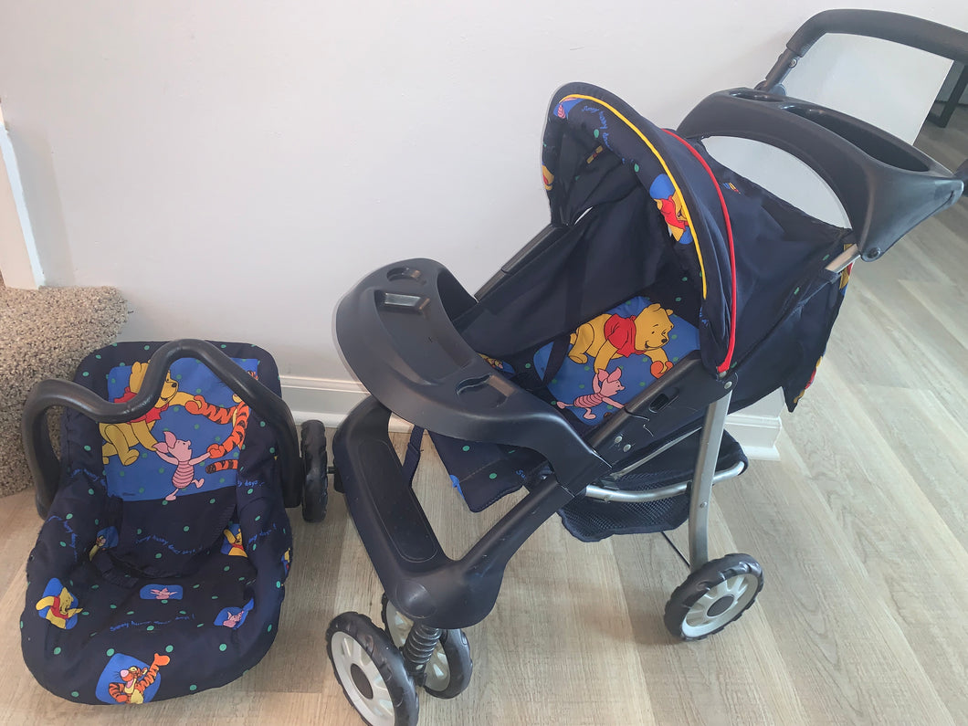 Winnie The Pooh Doll Stroller and car seat