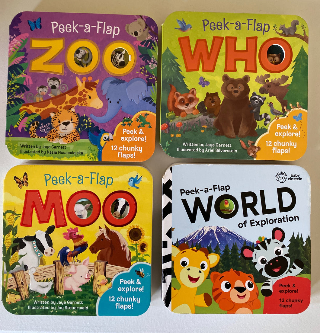 Peek-a-Flap Zoo, Who, Moo World of Exploration Board Books - NEW!