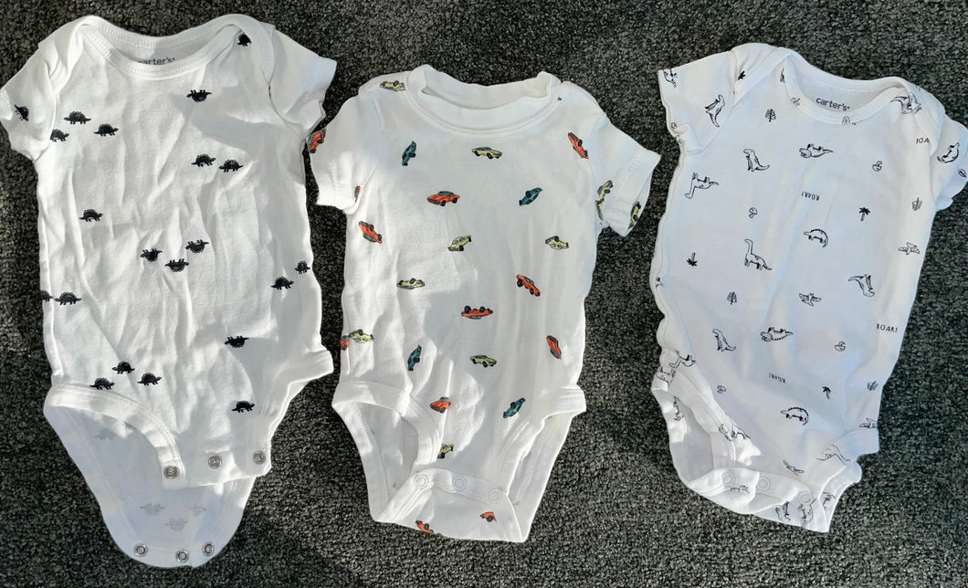 Carter's Dinosaurs & Cars Printed Onesies x3 3 months