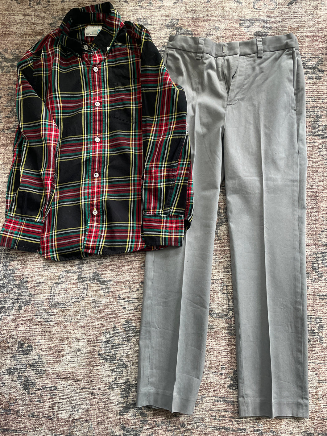 J Crew Cuts plaid button down (8) and J Crew Cuts and grey suit trousers (8) 8