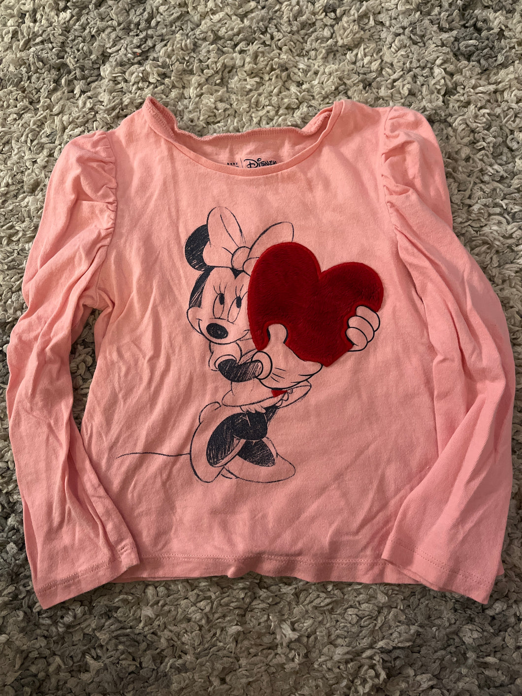 Baby gap like new pink Minnie shirt with fuzzy heart 4