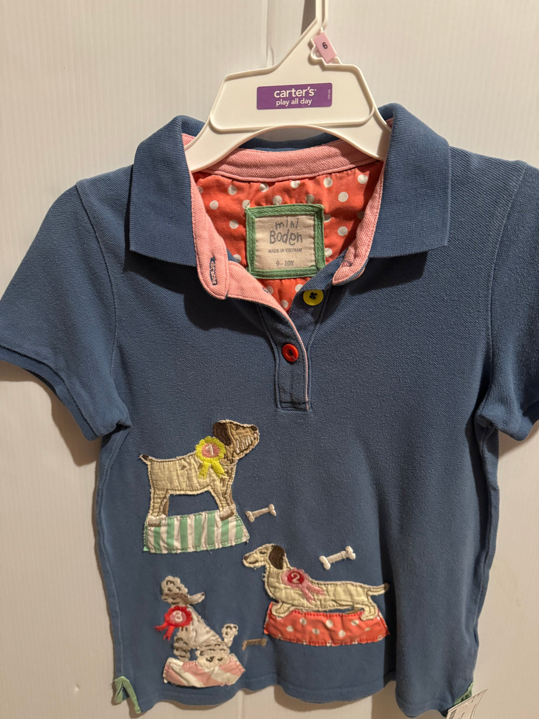 Mini Boden blue polo shirt with dogs 8