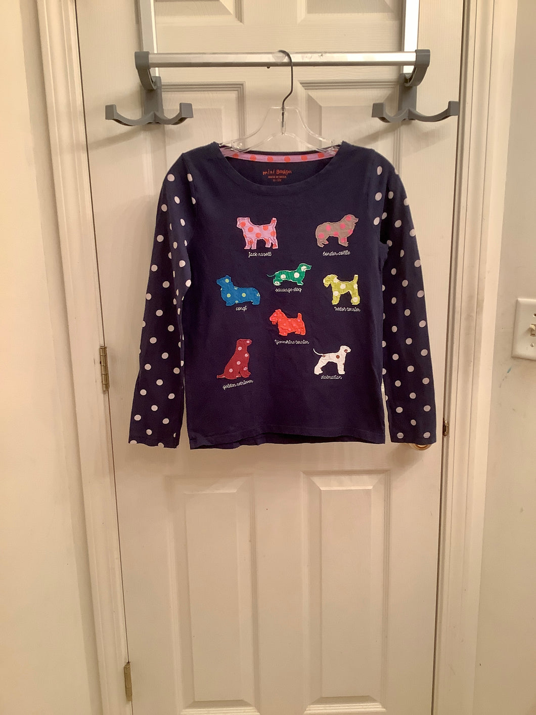 Mini Boden Navy Knit Top with Dog Appliques and Polka Dots Long Sleeves 11