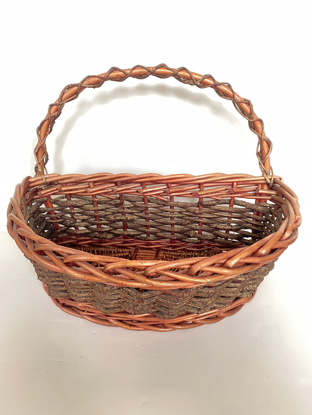 Brown Rattan Single Handle Oval Fruit Basket  One Size