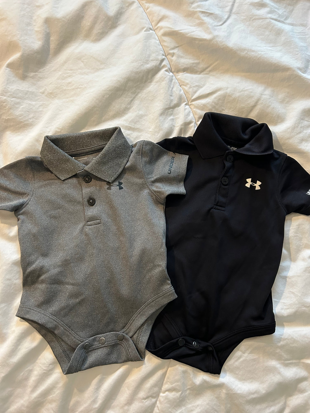 Two Under Armour Polo Onesies 3 months