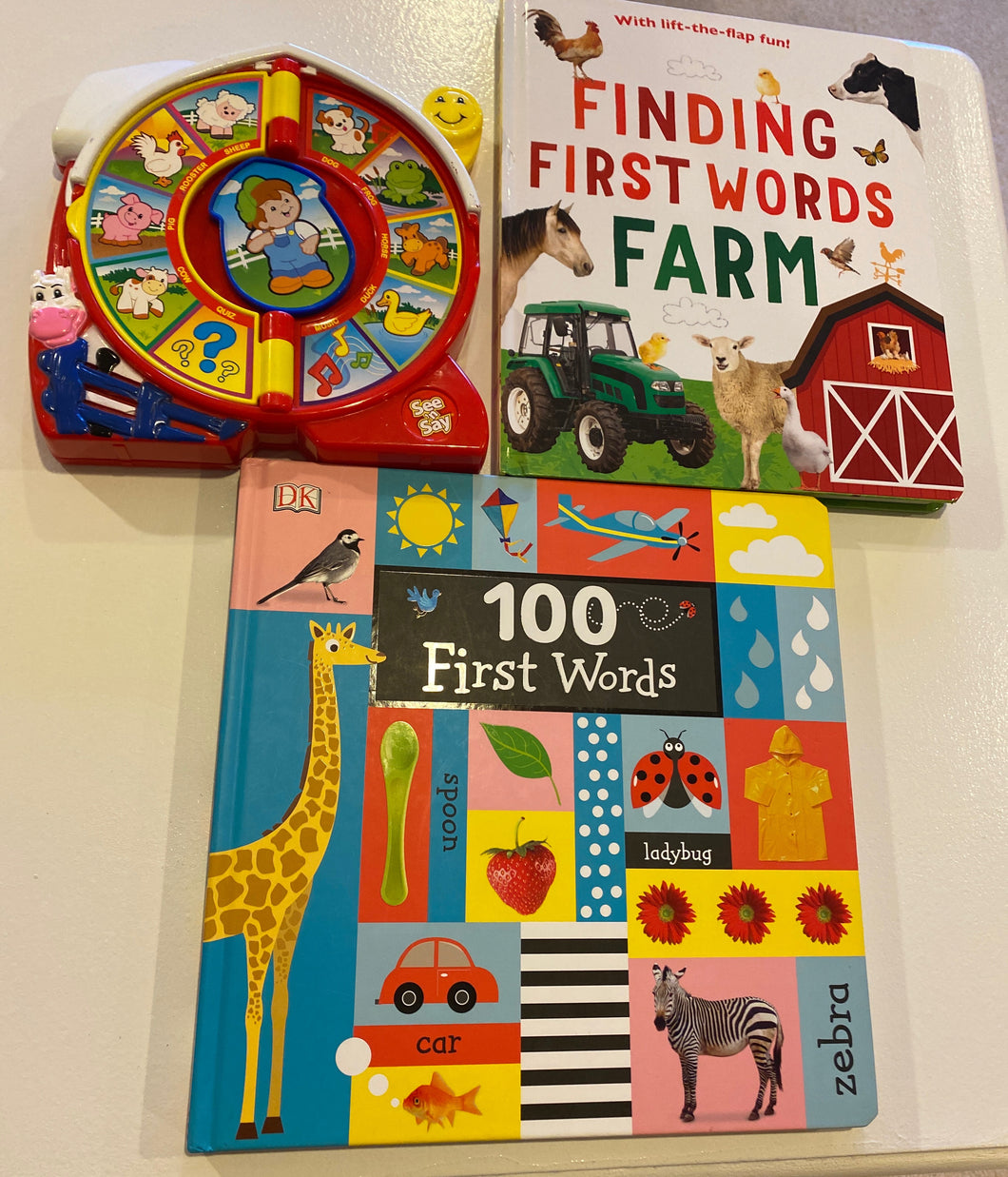 DK Finding First Words Farm, 100 First Words Book, Fisher-price See and Say Farm Toy,