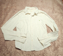 Load image into Gallery viewer, Abercrombie button up shirt, size medium, white with green and pink stripes Adult Medium
