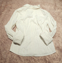 Load image into Gallery viewer, Abercrombie button up shirt, size medium, white with green and pink stripes Adult Medium
