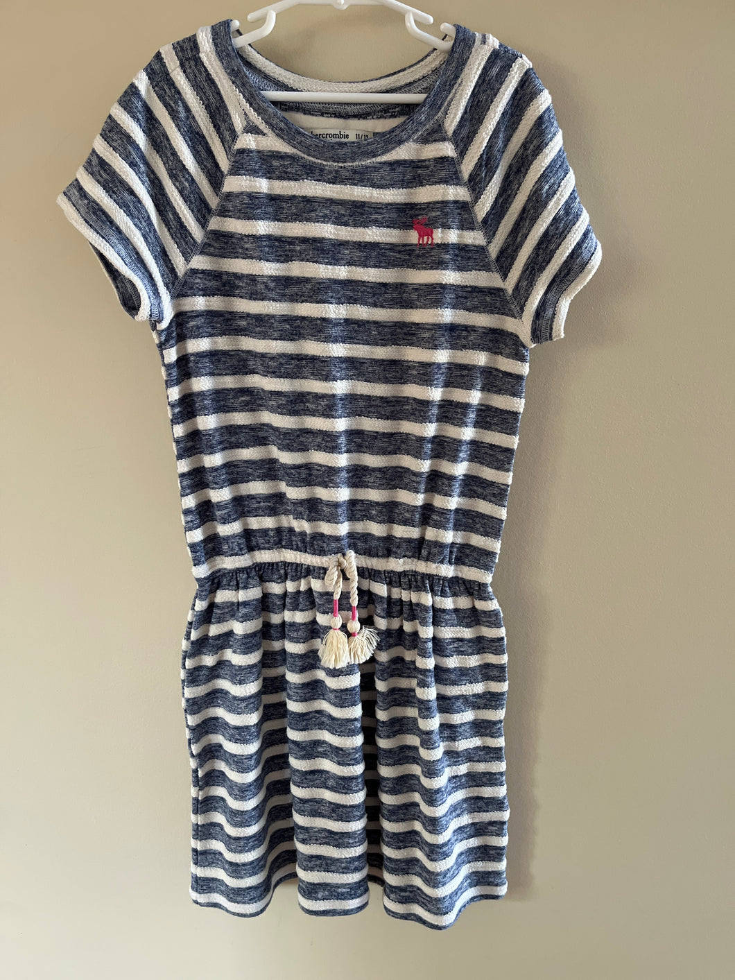 Abercrombie kids size 11/12 blue/cream striped dress 11