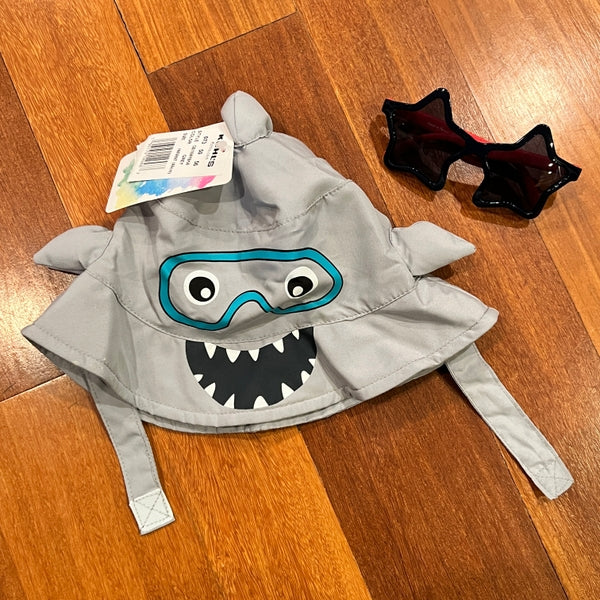 Summer Accessory Lot - Shark Sun Hat and Star Sunglasses - Infant Size 12-18mo 12 months