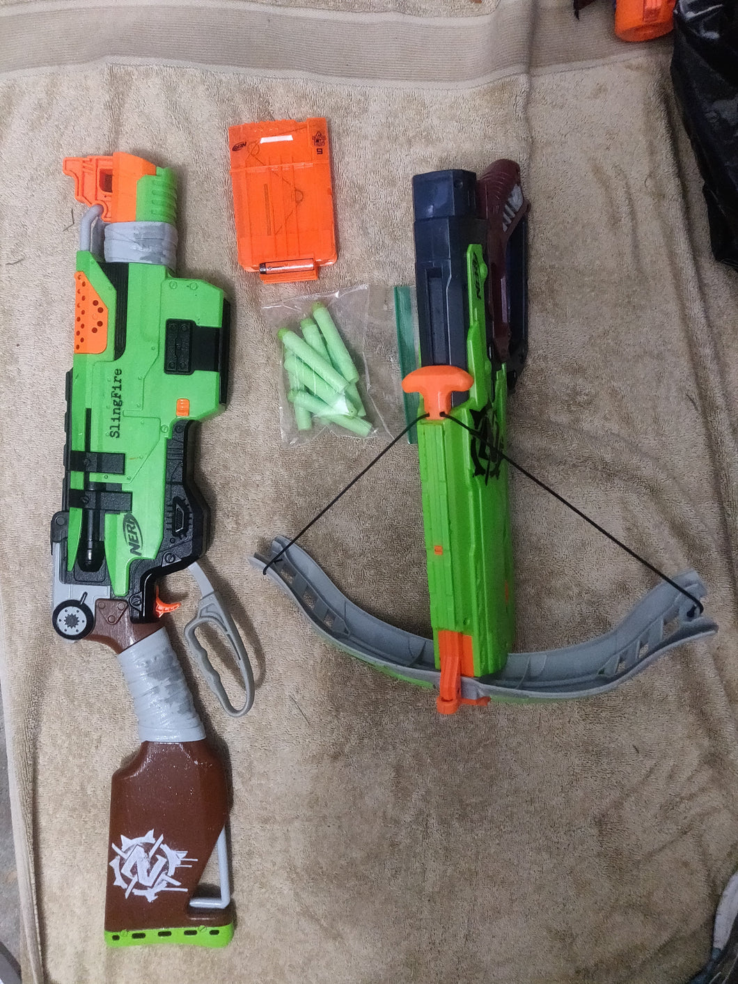 Nerf Zombie Slingfire Blaster and Zombie Strike Crossfire Bow Gun