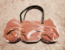 Load image into Gallery viewer, Victoria&#39;s Secret small pink velvet purse with baby blue satin interior, leather straps
