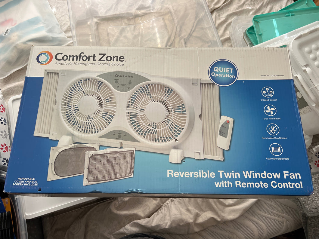 Comfort zone reversible twin window fan with remote control