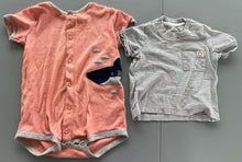 Load image into Gallery viewer, Carter&#39;s 6m Orange/White Stripe 1 Piece, H&amp;M Striped Tee 6 months
