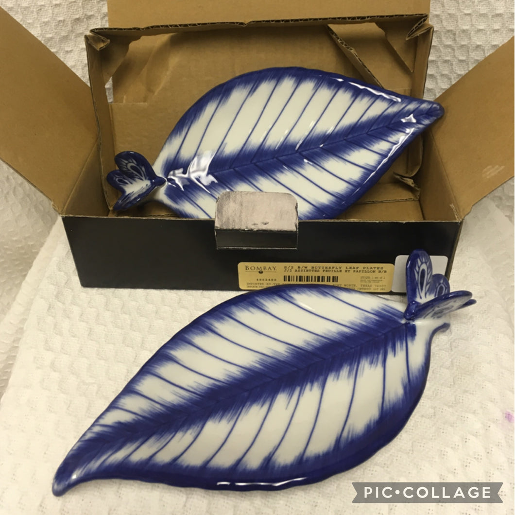 NEW BOMBAY Blue-White Set of Leaf Plates