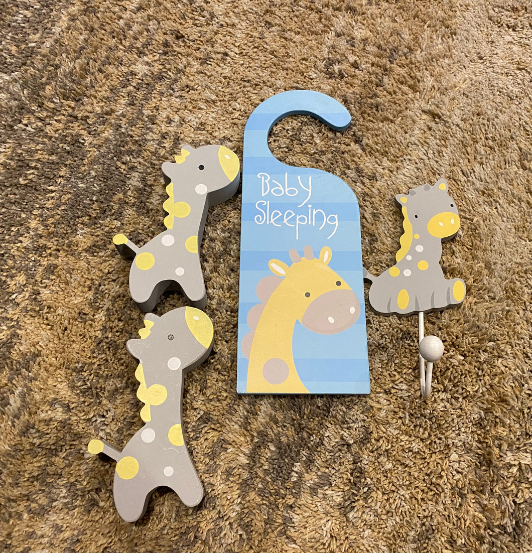 Giraffe Nursery Decor - hook, door, and figures One Size