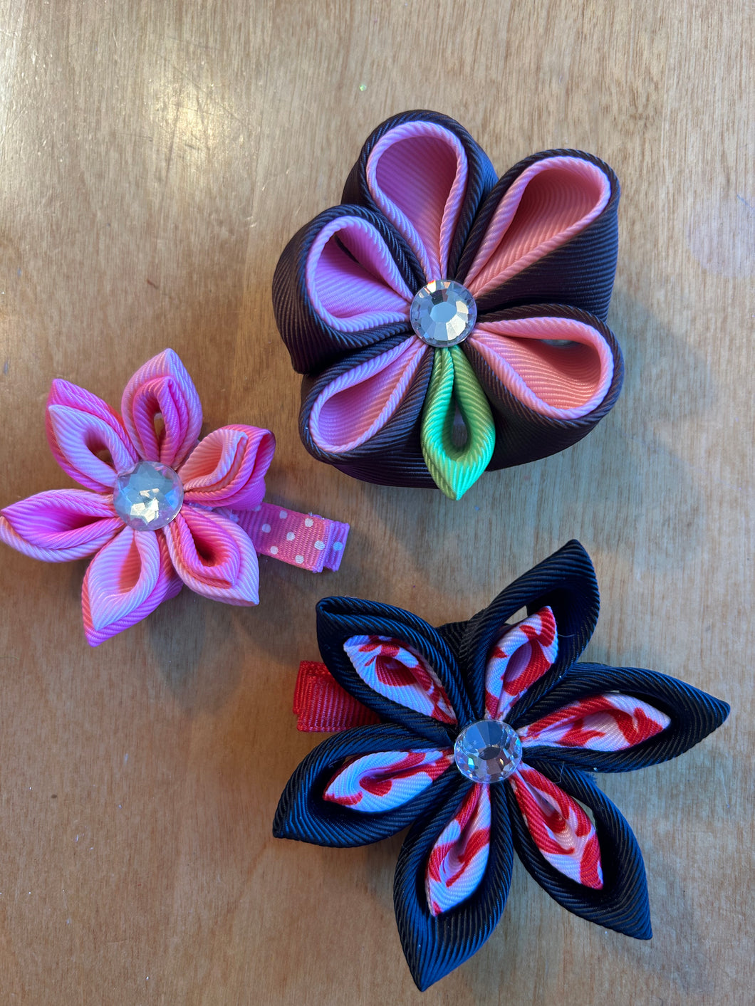 Hand made ribbon flower hair clips