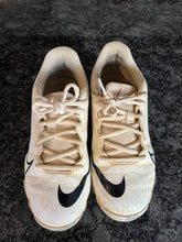 Load image into Gallery viewer, Nike white cleats with black swish. Size 3.5 3.5
