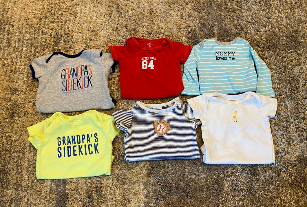 3 month - 6 short sleeve onesie lot - Carter's - Grandpa and sports 3 months