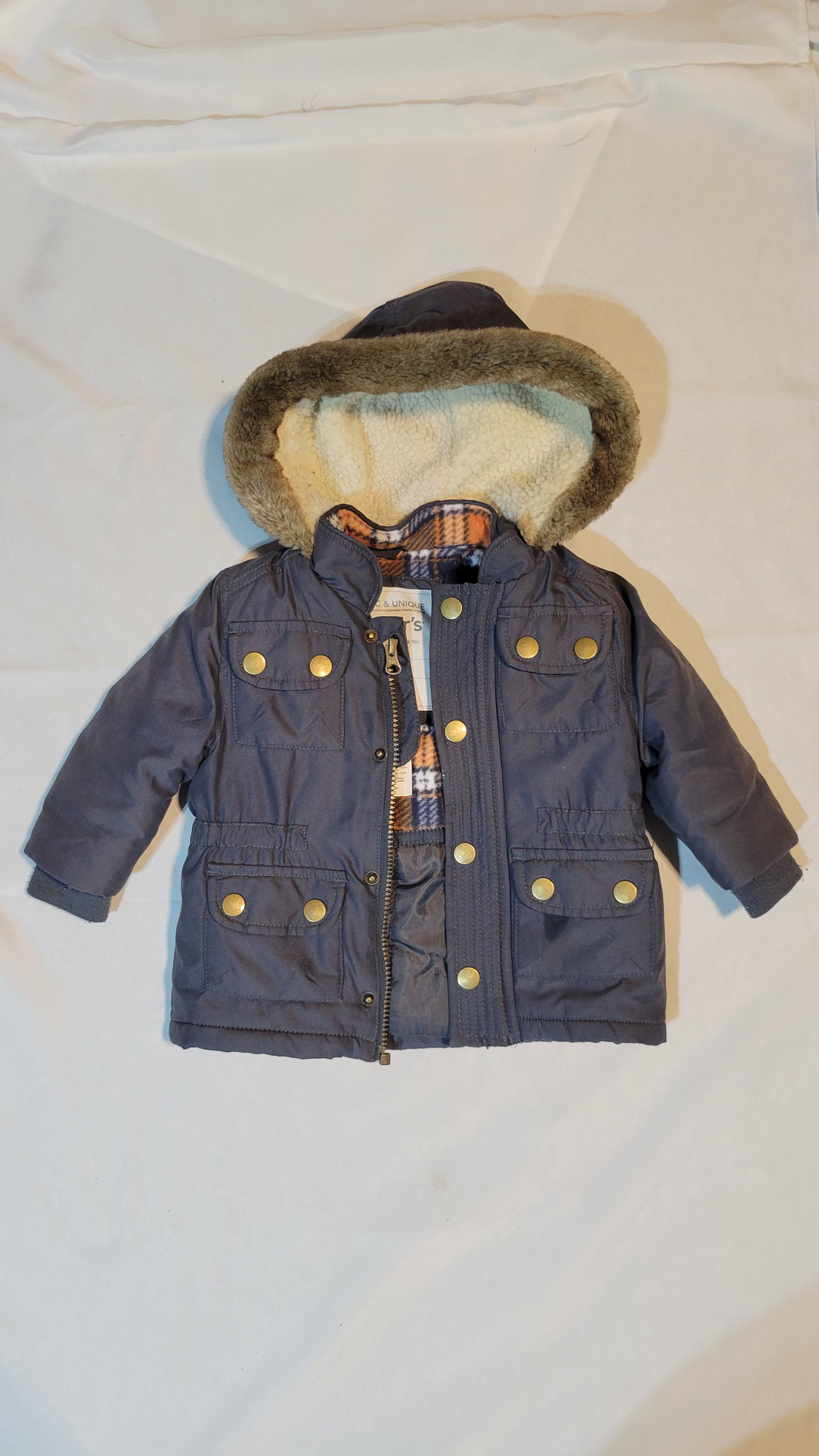 Carter's 12mo blue winter coat sherpa, fleece and faux fur lined 12 months