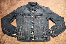Load image into Gallery viewer, Gap Kids Denim jacket with hearts, size XL, embroidered XL
