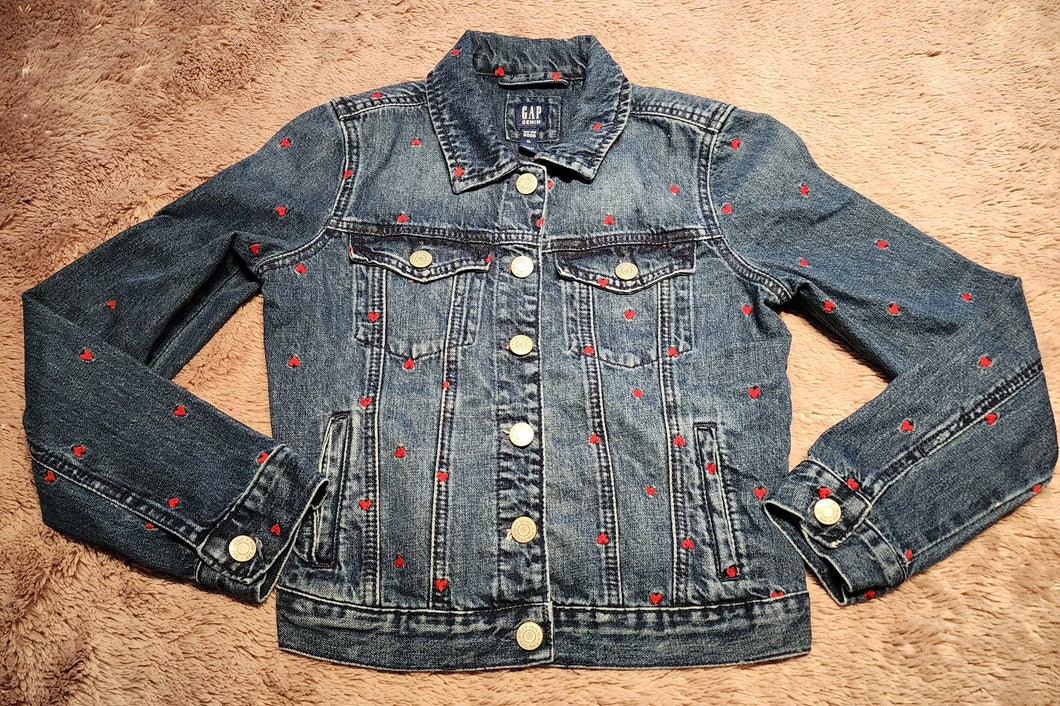 Gap Kids Denim jacket with hearts, size XL, embroidered XL