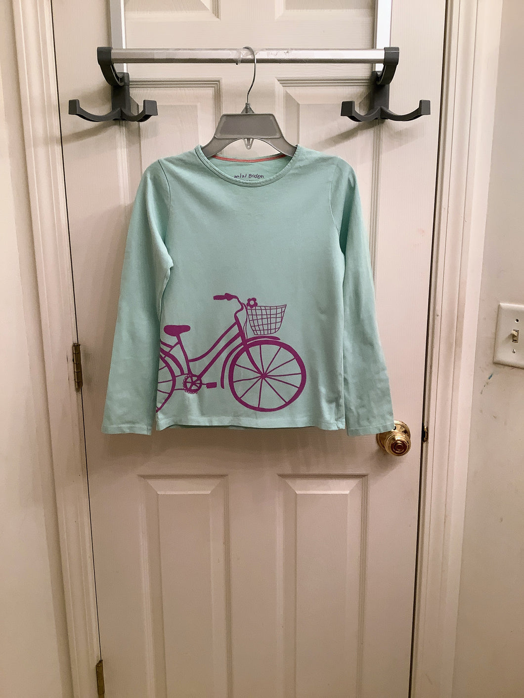 Mini Boden Light Blue Long Sleeve Top with Purple Bicycle Print 9