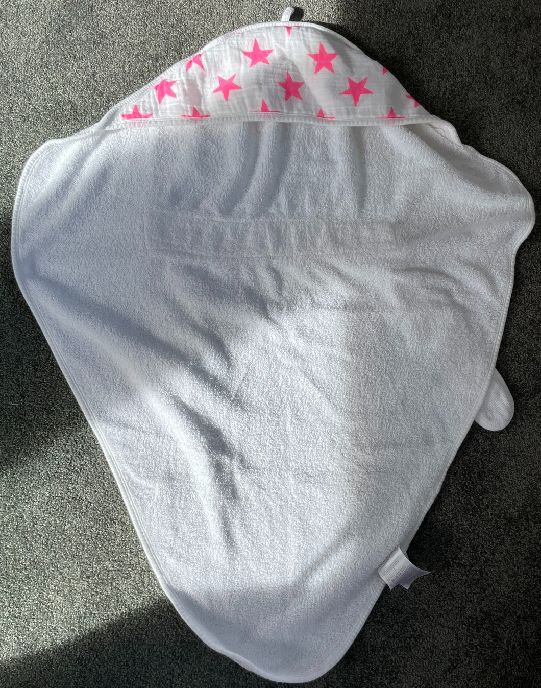 Aden + Anais White Hooded Towel with Hot Pink Stars Trim One Size