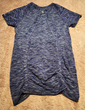 Load image into Gallery viewer, Athleta shirt, size small, blue striped, stretchy,  rusched Adult Small
