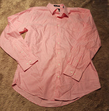 Load image into Gallery viewer, Nordstrom Men&#39;s Shop pink and white gingham button up shirt, size 16, 34-35, trim fit Adult Medium

