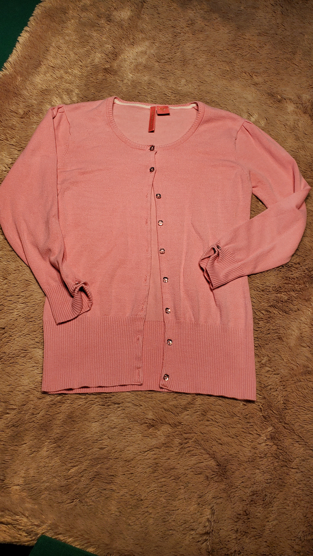 Charlotte button cardigan sweater, size small, pink, jewel buttons Adult Small