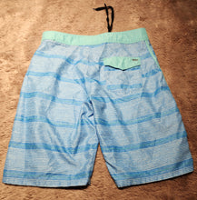 Load image into Gallery viewer, Hurley blue striped swim trunks, size boys 16, ties  16
