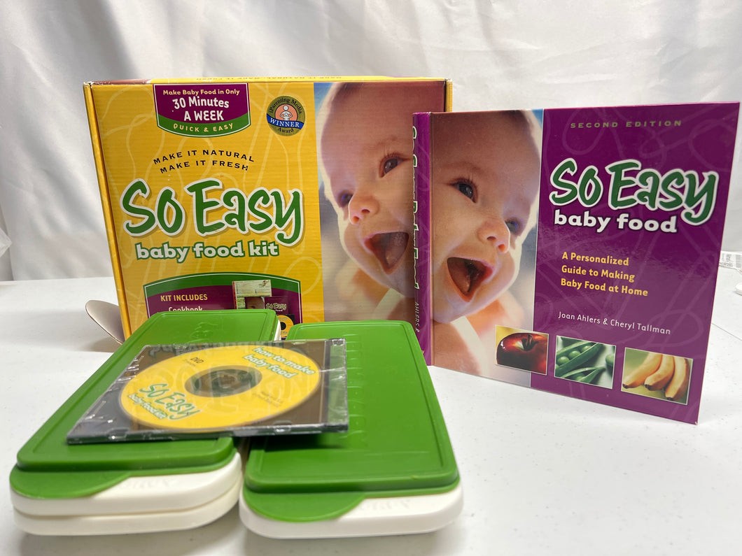 So easy baby food kit includes cookbook, three freezer, trays DVD