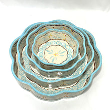 Load image into Gallery viewer, Temptations Old World Light Blue 4pc Set of Nesting Fluted Cake Pans
