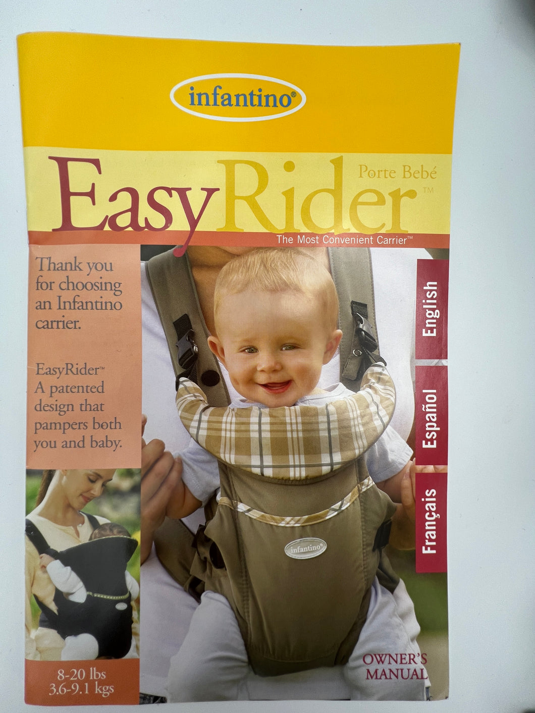 Infantino Easy Rider Carrier Tan Hardly used for 8-20 pounds